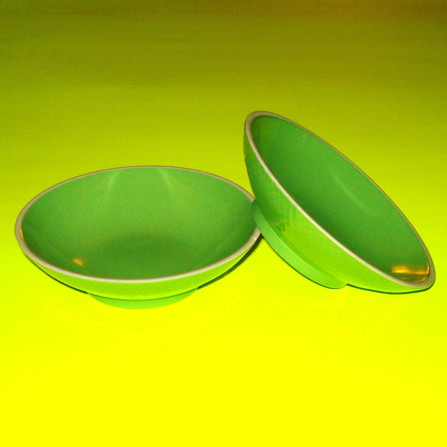 VIntage 1950s Green Ceramic Bowls Set of 2