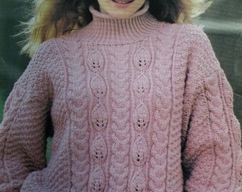 Sweater Knitting Patterns Away & At Home Beehive Patons 656 Women Chunky Weight Yarn Turtleneck Tunic Aran Paper Original NOT a PDF