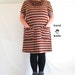 ModRuffle Dress - plus size, brown stripe dress, size 22/24, Mod retro scooter dress, handmade in vintage jersey knit fabric -- 48B-44W-49H