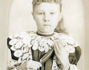 vintage photo greeting card Girl with a Fan