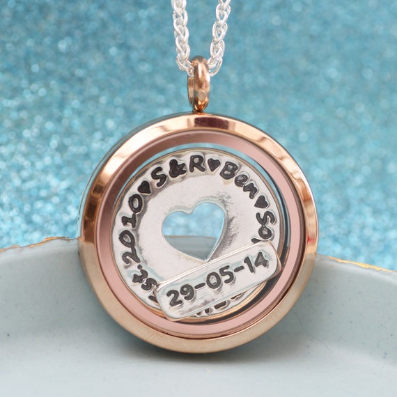 Items similar to Family Floating Charm Locket, Rose Gold, family ...