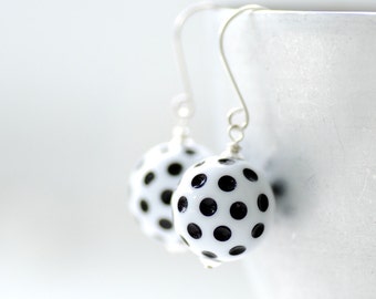 Black and White Earrings, Polka Dot Earrings, Lucite Earrings, Summer Jewelry, Polkadot Jewelry, Fun Earrings, Dangle Earrings