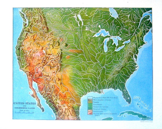 Items Similar To 1920 Relief Map Of The United States