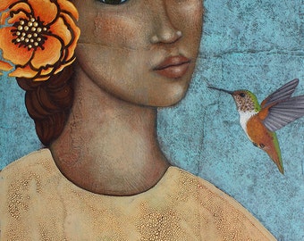 ... Flower Portrait Volkskunst Originalgraphik Gemäldes von Tamara Adams