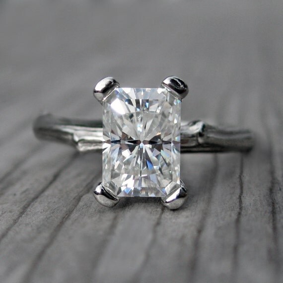 Emerald Cut Moissanite Twig Engagement Ring: by KristinCoffin