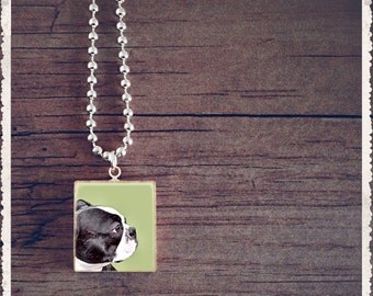 Scrabble Letter Necklace, Boston Bull Dog Necklace, Scrabble Necklace, Scrabble Charm Necklace, Scrabble Pendant, Gift Idea