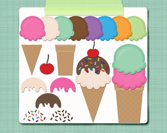 Ice Cream Clip Art Ice Cream Cones Clipart Make Your Own Ice Cream - Digital Scrapbooking Elements - Personal and Commercial Use