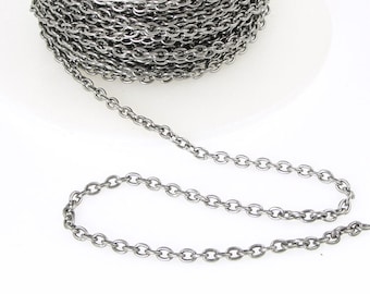 Delicate Antique Silver Chain - TierraCast 2mm x 3mm Fine Link Cable Chain - Loose Dark Silver Chain for Jewelry and Necklaces 20-0725-12