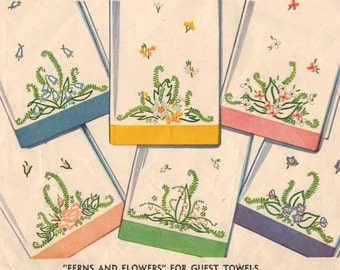 1940s Simplicity 7210 UNCUT Vintage Embroidery Transfer Ferns and Flowers