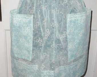 Clearance 50's 60's Vintage Sheer Blue Floral Hostess Apron