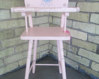 Vintage1950's Pink Childrens Toy Highchair with Lamb Detail