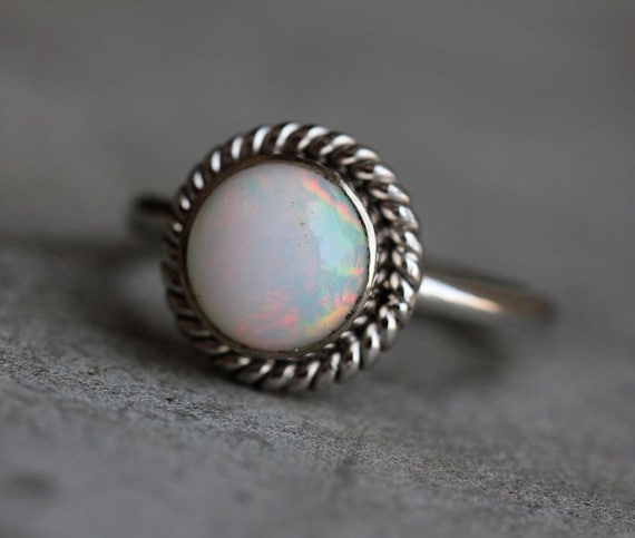 18K white Gold Opal ring - Natural Opal Ring - Engagement ring ...