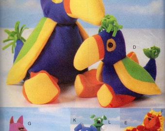 Buterick 5605 Bean Bag Animals Sewing Pattern Parrot Kangaroo Dog Lion Bear Cat 7 - 15 Inches Stuffed Animals Sewing Pattern UNCUT