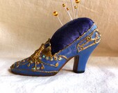 Antique Velvet Blue Gold Shoe Pin Cushion Antique Velvet Blue Gold Shoe Pin Cushion