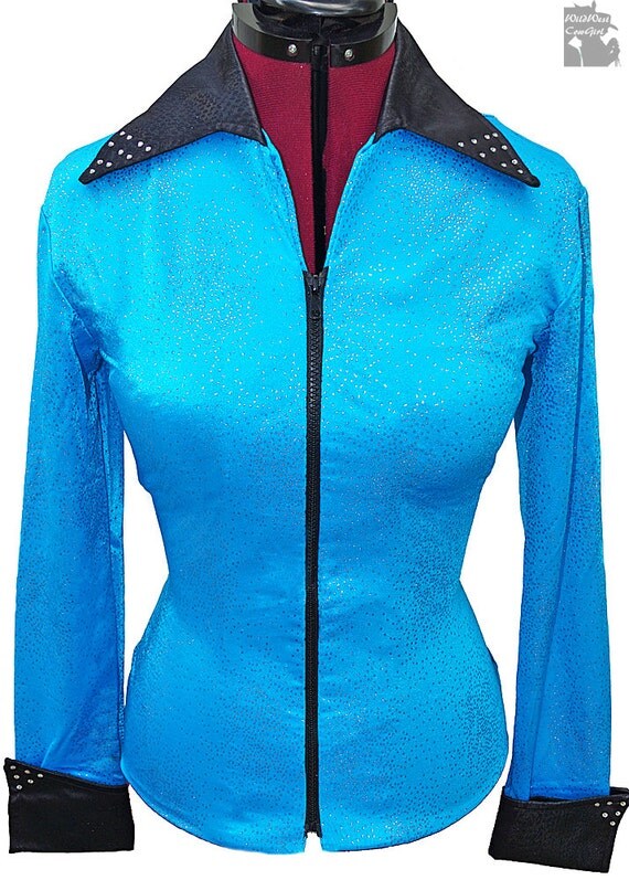 Women's horse show shirt Aqua Bling rail top western