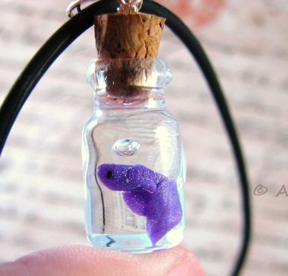 Betta Fish Bottle Necklace Handmade OOAK Polymer Clay Glass