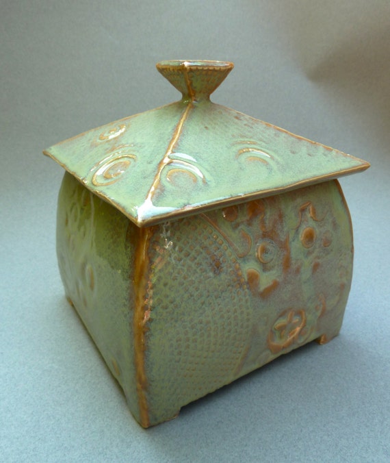Lidded Textured Ceramic Box with Orange and by ClayStudioDesigns