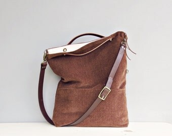 ... Cross Body Purse - Brown Chenille Messenger Bag - Plus Size - Foldover
