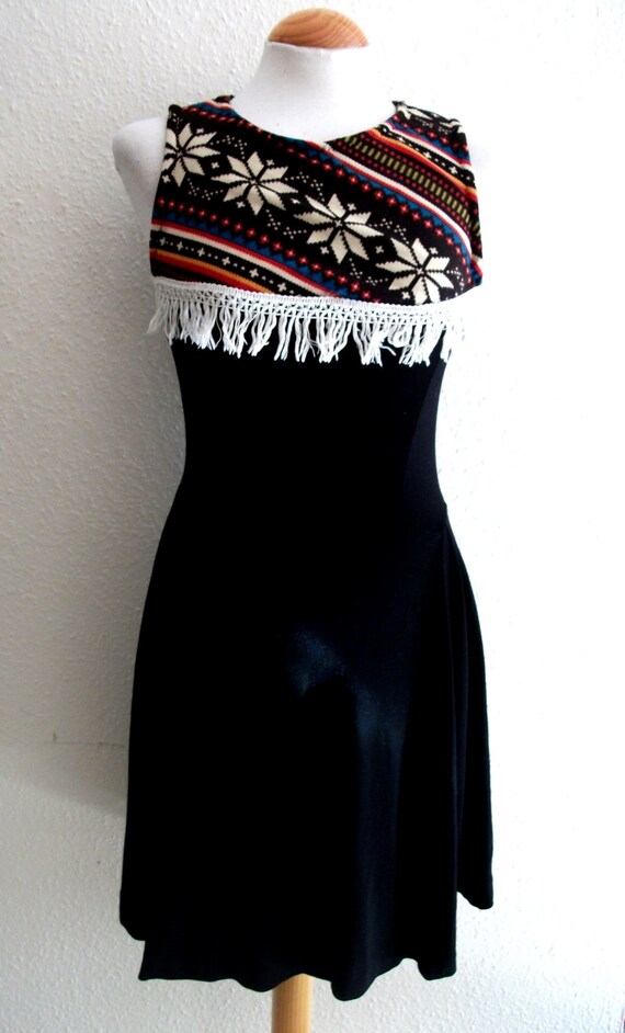 Black Aztec Applique Mini Dress