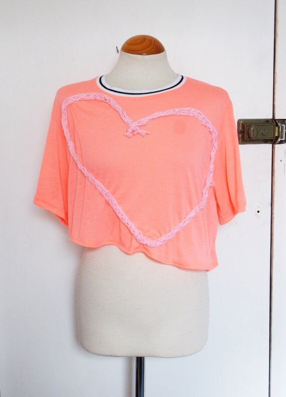 Pink Orange Applique Love Heart T Shirt