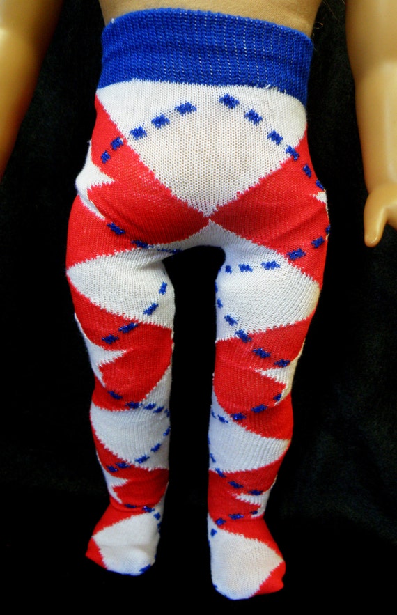 American Girl Doll Tights ARGYLE in Red White & Blue for