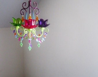 Gypsy Style 3 Candle Multi-Jewel Colored Chandelier MADE TO ORDER