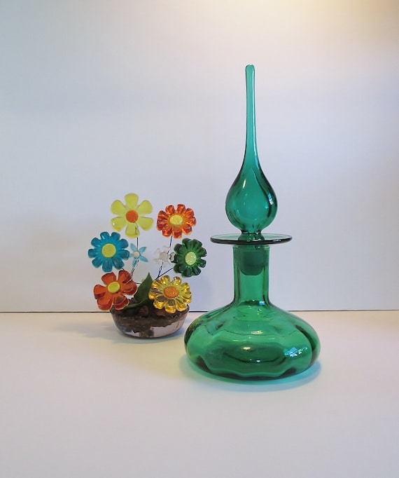 Vintage RAINBOW GLASS Genie Decanter in Green