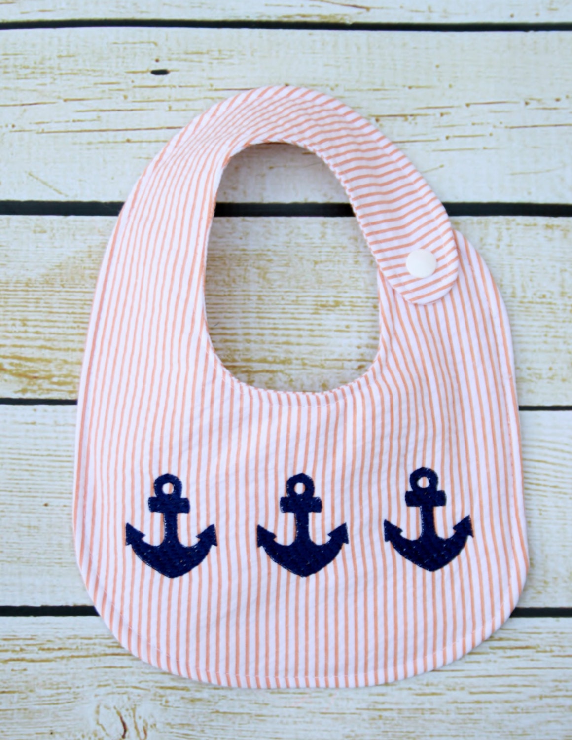 Seersucker anchor Bib embroidered bib anchor trio bib Ready