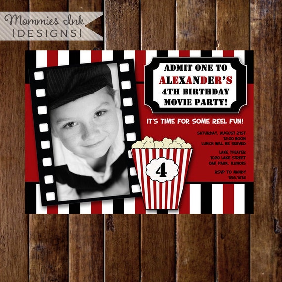 Movie Night Birthday Party Invitation, Movie Invitation, Movie Invite, Movie Party Invitation, Movie Birthday Party Invitation, DIY Il_570xn