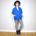 SALE 80s Royal Blue Cotton Bomber Jacket Nautical Anchor Buttons Jacket (M/L)