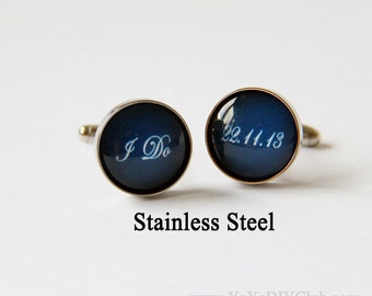 Grooms Gift, Navy Blue Wedding Cufflinks for Groom Cuff Links, Custom Cufflinks, Personalized Cufflinks Groom Gift