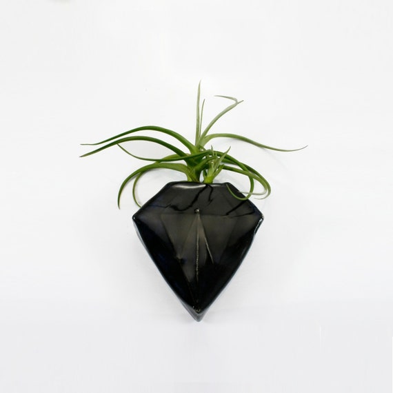 Black Diamond Geometric Magnetic Clay Bud Vase | wall pocket holds water flower air plant pen holder | home garden decor | made to order