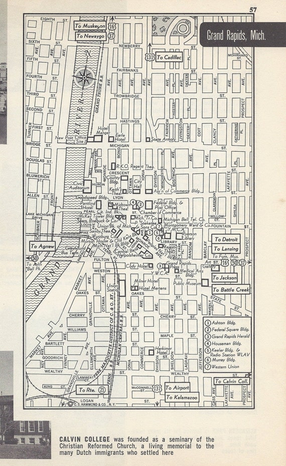 Grand Rapids Michigan Map City Map Street Map by VintageButtercup