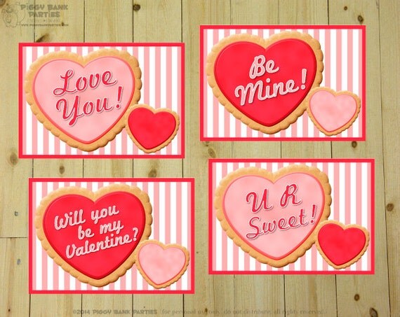 Valentine SUGAR COOKIE Valentines : DIY Printable Valentine Cards // Heart // Sweet Love // Conversation Hearts - Instant Download Il_570xn