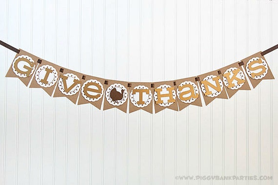 Give Thanks Banner : Thanksgiving Banner | Turkey Day Sign | Holiday Decoration | Gobbler Garland | Doily Bunting | Classic Thanksgiving Il_570xn