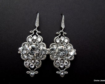 bridal rhinestone earrings crystal wedding earrings swarovski crystal earrings rhinestone earrings chandelier rhinestone earrings CLAUDE