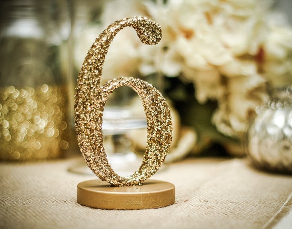 Glitter Table Number Set - Gold or Silver Glittery Table Numbers for Wedding Reception Decor, Number Signs (Item - GLI120)