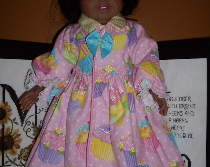 Birthday cupcakes flannel bathrobe fits dolls like American Girl and 18" dolls
