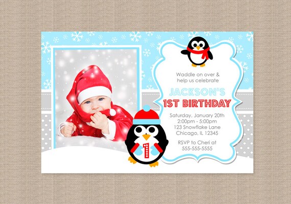 Blue Penguin Birthday Party Invitation Il_570xn