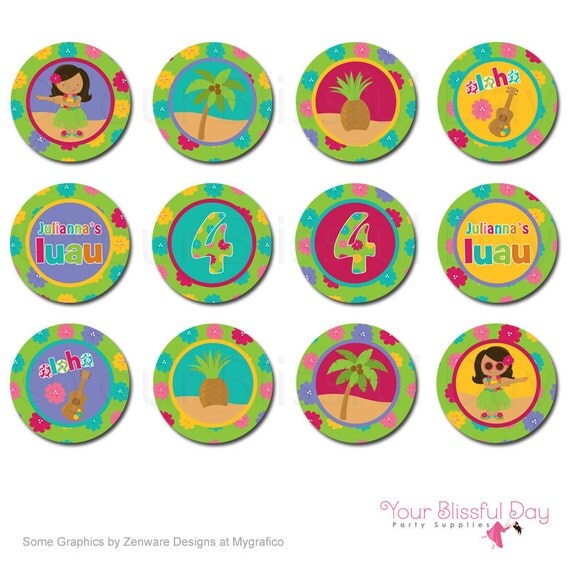 PRINTABLE Personalized Luau Party Circles (Character of your choice) #549 Il_570xn