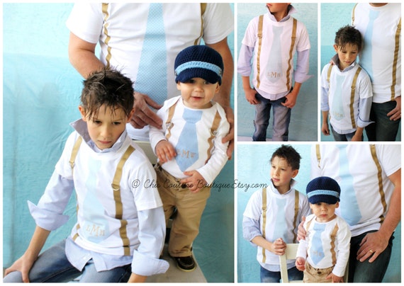 Back to School Boy's Tie and Suspenders Personalized Tie T-Shirt. Birthday Outfit, Summer Wedding Ring Bearer by ChicCoutureBoutique