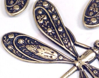 Dragonfly Pendant, Antique Brass Stamping, Extra Large, 42x50mm, Made in the USA, Lead Free, Nickel Free, Lot Size 1 to 20, #07B