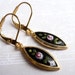 Floral Victorian Style Gold Earrings, Black Enamel Guilloche