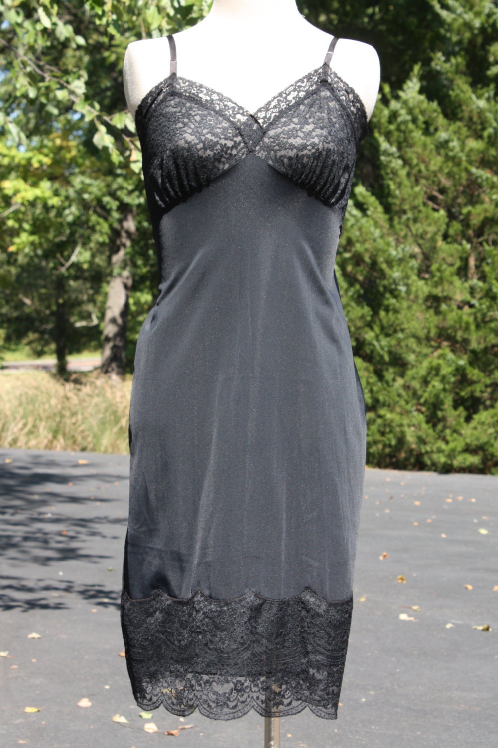 Vintage Full Slip Black With Lace Nylon Size 34