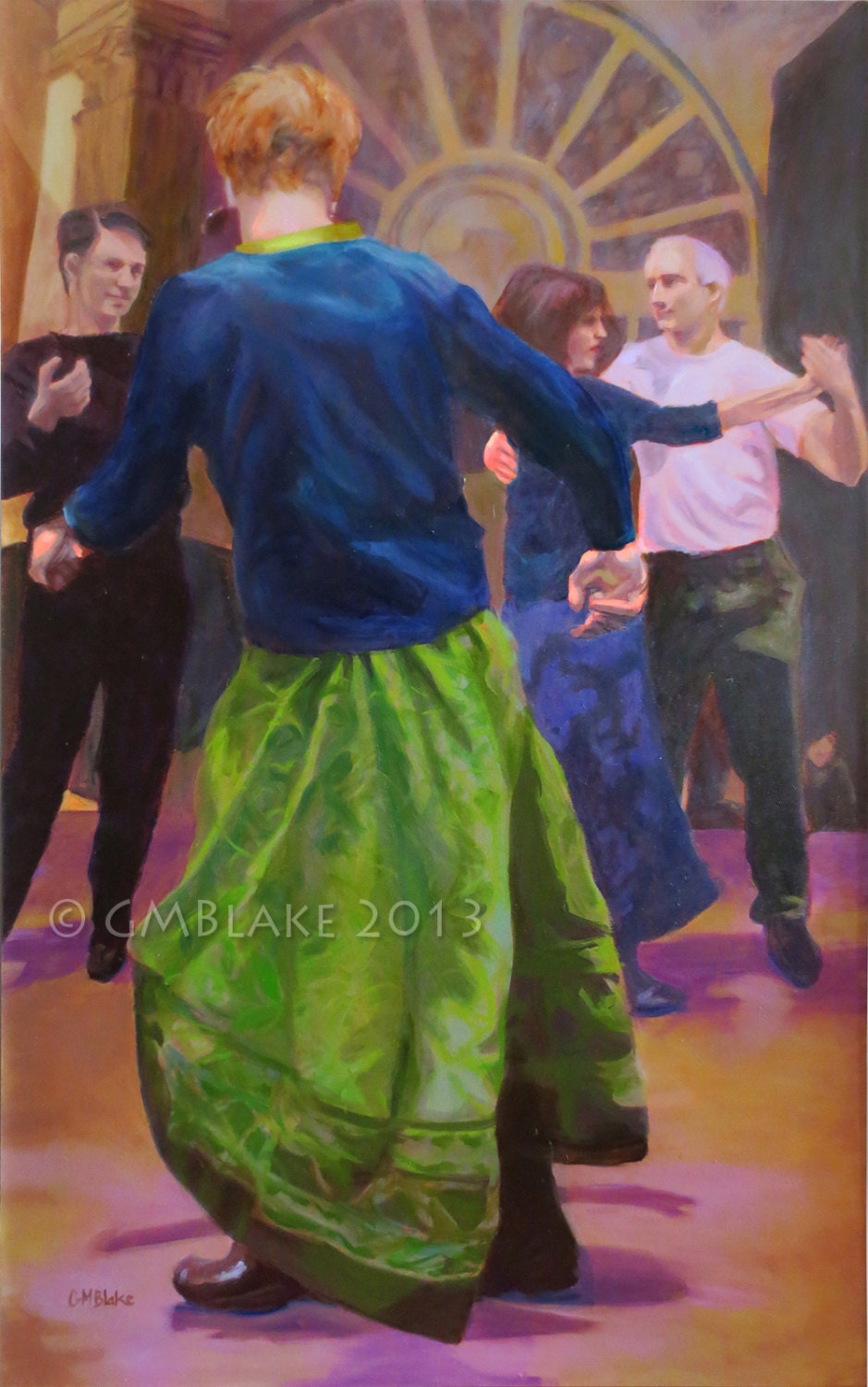 Green Skirt contra dance original art