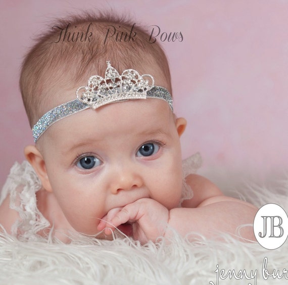 Baby Headband, Crystal & Pearl Tiara Headband, Baby Tiara, Princess Headband,Baptism headband, Christening Headband,Baby crown headband, #20 by ThinkPinkBows