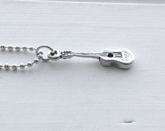 Ukulele Necklace, Sterling Silver Ukulele Necklace, Ukulele Jewelry, Ukulele Pendant, Charm Necklace,Sterling Silver Jewelry, Ukulele Charm