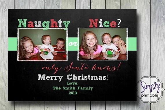 Naughty or Nice Chalkboard Christmas Card Il_570xn