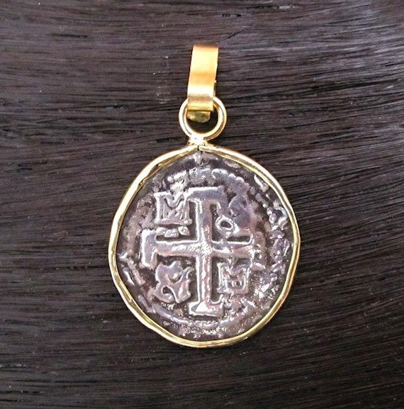 Spanish Coin Pendant in Sterling Silver and 18k Gold