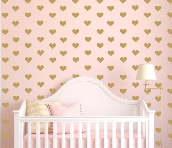 Mini Heart Decals, Gold Hearts, Tiny Hearts Sticker Wall Art, Mini Hearts Vinyl Decals, Small heart decals